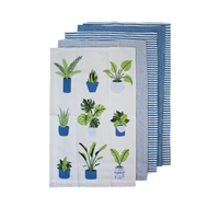 Ladelle Set of 5 Plant Life Cotton Kitchen Tea Towels 50 x 70 cm Green