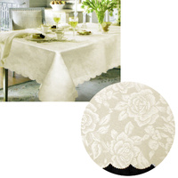 Jacquard Damask Design with Scalloped Edging Table Cloth White 140 x 180 cm