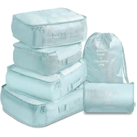 6 Pcs Waterproof Compression Packing Cubes Large Travel Luggage Organizer Storage (Light Blue)
