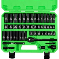 SWANLAKE 3/8" Drive Impact Socket Set, 50-Piece Standard SAE (5/16 to 3/4 inch) and Metric (8-22mm) Size, 6 Point, Cr-V, 3/8-Inch Ratchet Handle, Exte