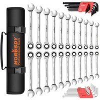 48Pc Spanner Set Ratchet Wrench & Hex Key Metric SAE Allen Key W/T Rolling Pouch