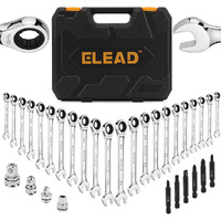ELEAD 33Pcs Ratchet Wrench Set SAE Metric Wrench Phillips Slotted Bits Adapter