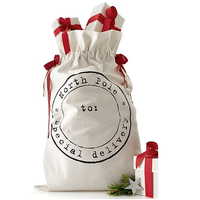 50x70cm Canvas Hessian Christmas Santa Sack Xmas Stocking Reindeer Kids Gift Bag, Cream - North Pole Postal