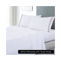 soft microfibre embroidered stripe sheet set king single white sheet taupe stripe