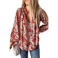 Azura Exchange Printed Split V Neck Blouse - M