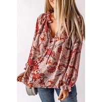 Azura Exchange Printed Split V Neck Blouse - XL