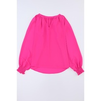 Azura Exchange Pleated V Neck Puffy Sleeve Blouse - XL