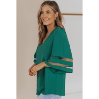 Azura Exchange Flare Sleeve V Neck Loose Blouse - L