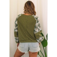 Azura Exchange Patch Waffle Knit Bubble Sleeve Top - M