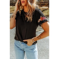 Azura Exchange Embroidered Short Sleeve T-Shirt with Floral Detail - L