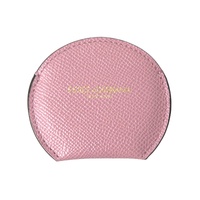 Dolce & Gabbana Women's Pink Calfskin Leather Round Logo Print Hand Mirror Holder - One Size