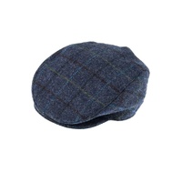 DENTS Abraham Moon Tweed Flat Cap Wool Ivy Hat Driving Cabbie Quilted 1-3038 - Blue - Large