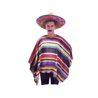 Mens MEXICAN PONCHO Spanish Costume Wild West Cowboy Party Bandit Fiesta