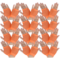 12 Pair Fishnet Gloves Fingerless Wrist Length 70s 80s Costume Party - Orange