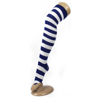 OVER THE KNEE SOCKS Plain Striped High Thigh Ladies Long Womens Stripey Stocking - Blue/White