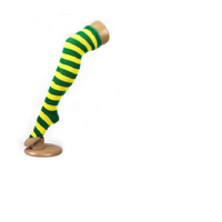 OVER THE KNEE SOCKS Plain Striped High Thigh Ladies Long Womens Stripey Stocking - Green/Gold