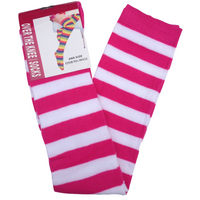 OVER THE KNEE SOCKS Plain Striped High Thigh Ladies Long Womens Stripey Stocking - Pink/White