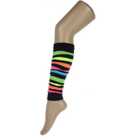 RAINBOW LEG WARMERS Party Costume Fine Stretch Ladies Girls Fancy Dress - Rainbow with Black Stripe