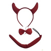 DEVIL HEADBAND Red Furry Horns Ears Marabou Trim Halloween Shiny Headpiece