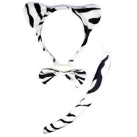 ZEBRA EARS HEADBAND w Bow Tail Animal Costume Halloween Party Hair Accessory