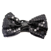 GLITTER SEQUIN BOW TIE Costume Fancy Dress Dance Fancy Shiny Party Bowtie - Black