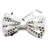GLITTER SEQUIN BOW TIE Costume Fancy Dress Dance Fancy Shiny Party Bowtie - Silver