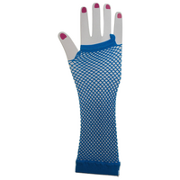 FISHNET GLOVES Fingerless Elbow Length 70s 80s Womens Costume Party Dance - Blue - One Size