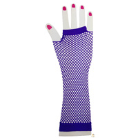 FISHNET GLOVES Fingerless Elbow Length 70s 80s Womens Costume Party Dance - Purple - One Size