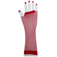 FISHNET GLOVES Fingerless Elbow Length 70s 80s Womens Costume Party Dance - Red - One Size