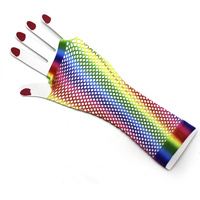 Rainbow Stripe Fishnet Fingerless Gloves 80s Costume Burlesque Dance Mardi Gras