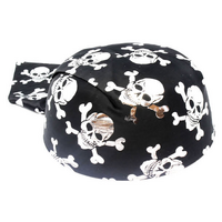 Pirate Hat Bandana Style Fancy Dress Costume Halloween Caribbean - Black/Silver