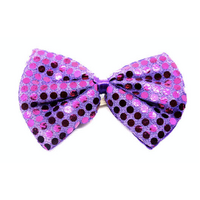SEQUIN BOW TIE Polka Dots Bowtie Party Unisex Costume  13cm x 9cm Clown - Purple