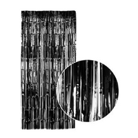 Tinsel Curtain Foil Metallic Fringe Backdrop Party Door Decorations (200cm x 100cm) - Black