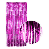 Tinsel Curtain Foil Metallic Fringe Backdrop Party Door Decorations (200cm x 100cm) - Hot Pink