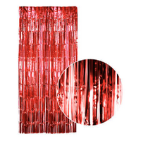 Tinsel Curtain Foil Metallic Fringe Backdrop Party Door Decorations (200cm x 100cm) - Red