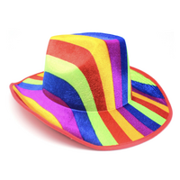 Rainbow Striped Cowboy Hat Trilby Fedora Clown Cap LGBT Gay Pride Party Costume