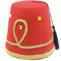 DELUXE TURKISH HAT Red Green Fez Tarboosh Dress Up Costume Party Moroccan - Red