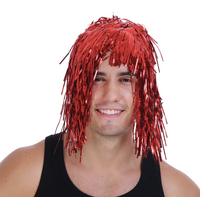 Tinsel Metallic Wig 70s 50s 20s Costume Mens Womens Unisex Disco Fancy Dress Up - Red