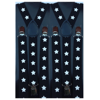 2x Mens Suspenders Braces Adjustable Strong Clip On Elastic Formal Wedding Slim - Black with White Skulls