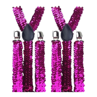 2x Mens Suspenders Braces Adjustable Strong Clip On Elastic Formal Wedding Slim - Hot Pink (Glitter)