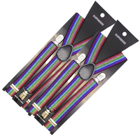 2x Mens Suspenders Braces Adjustable Strong Clip On Elastic Formal Wedding Slim - Rainbow