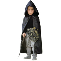 Kids Cape Cloak Hooded Robe Halloween Vampire Witch Wizard 120cm Hood - Black