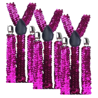 3x Mens Suspenders Braces Adjustable Strong Clip On Elastic Formal Wedding Slim - Hot Pink (Glitter)