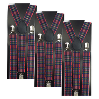 3x Mens Suspenders Braces Adjustable Strong Clip On Elastic Formal Wedding Slim - Tartan 1