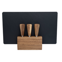 4pc Euroline Slate Wood 30cm Cheese Board w/ Plane Knife / Fork - Brown
