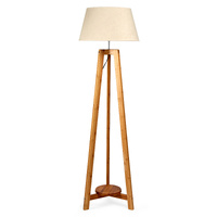 155cm Large Bamboo Wooden Tripod Floor Lamp w Beige Linen Light Shade