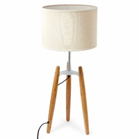 73cm Bamboo Tripod Table Lamp Light Modern Vintage w Beige Linen Shade
