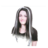 Womens VAMPIRE WIG Long Straight Wig Costume Party Hair Accessory Halloween - Black/White