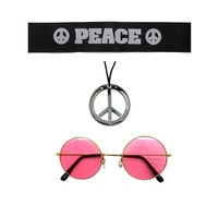 Hippie Kit Set Headband Glasses Pendant Peace Sign Necklace 60s 70s Costume