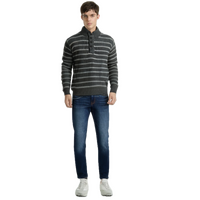 Mens Knit Jumper Button Up Pullover Sweater Knitted Casual Cardigan Warm Winter - Grey - M